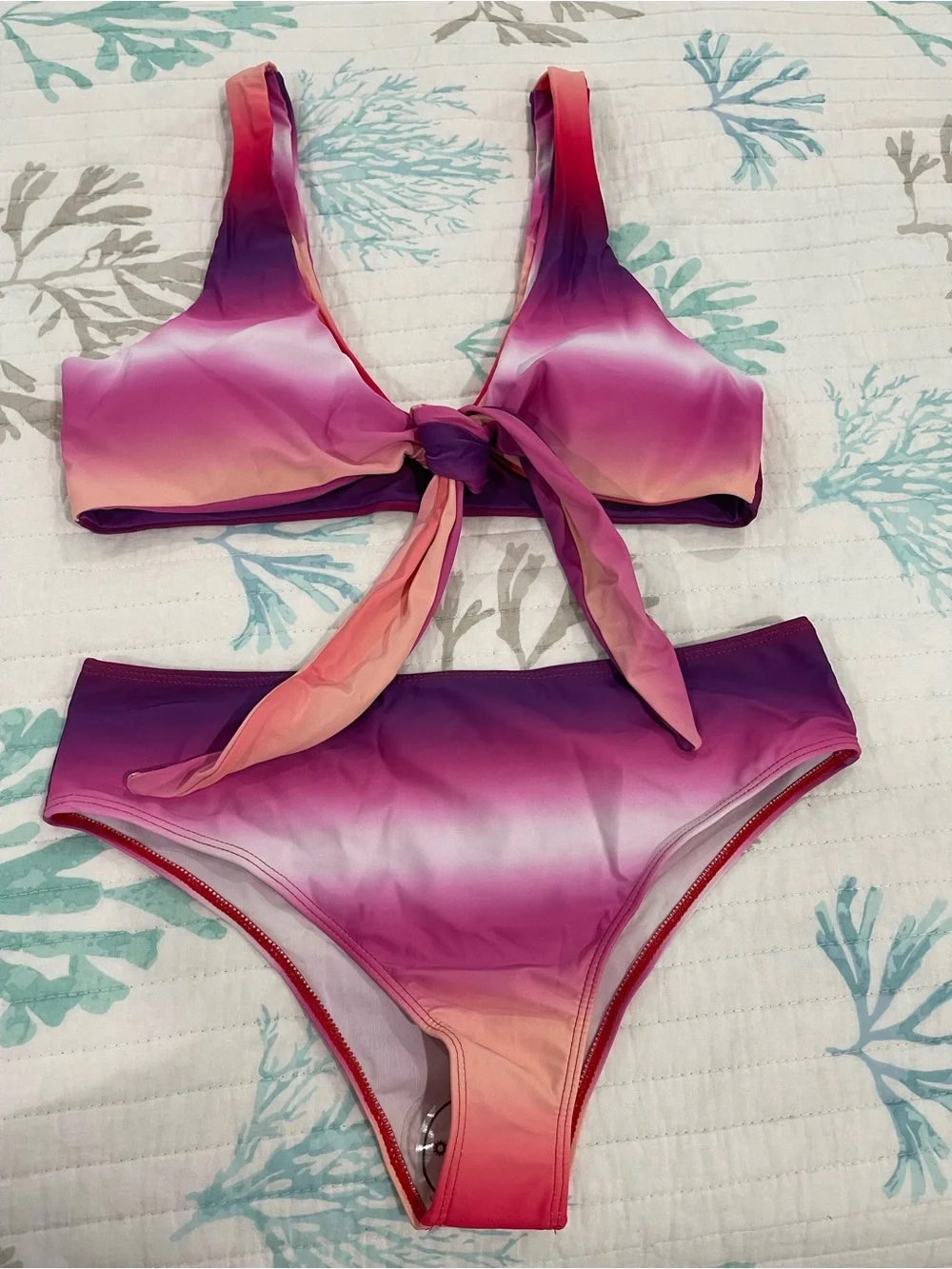 Gradient Pink Purple Tie-Front Bikini Set